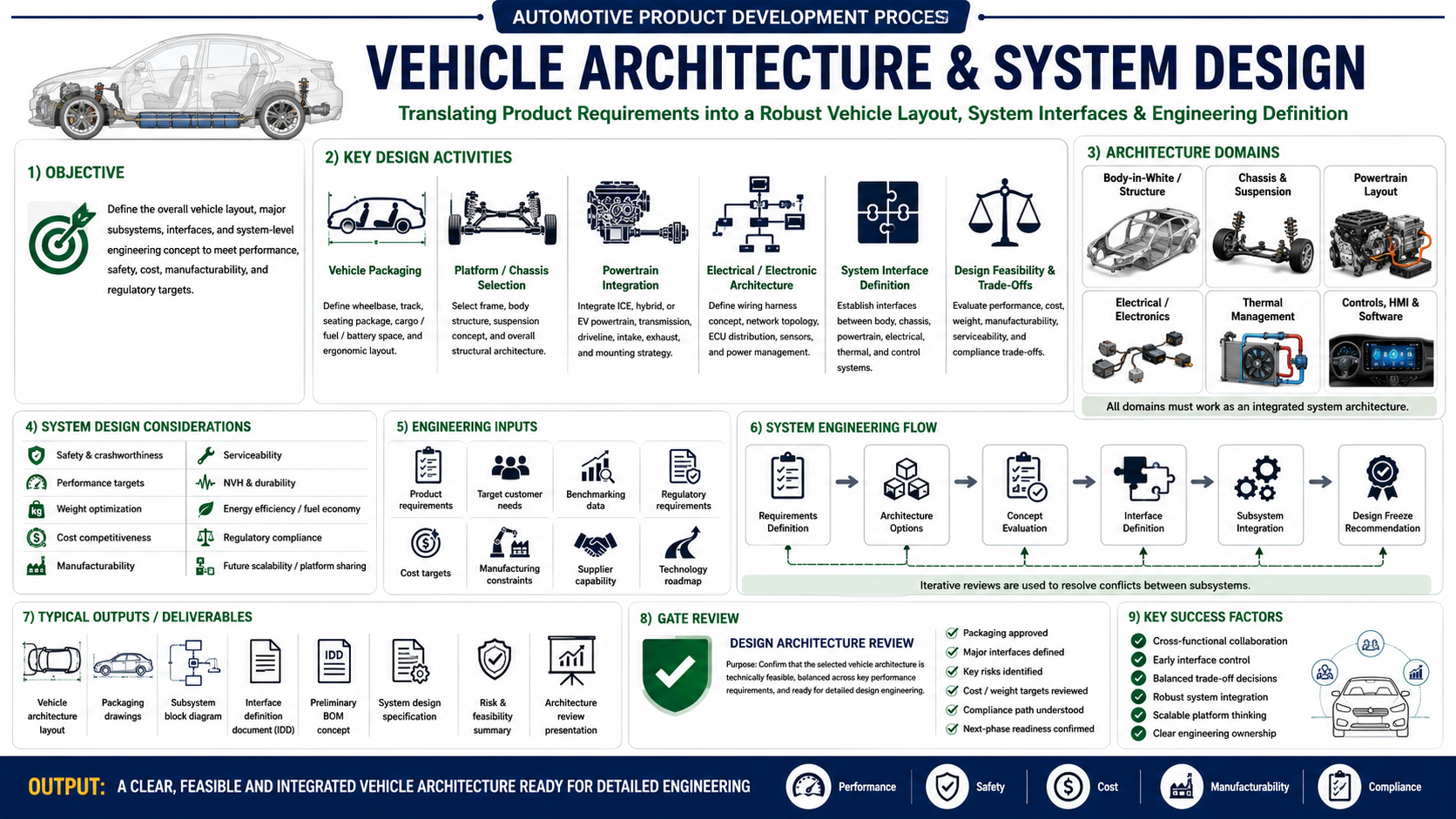 Vehicle Architecture and System Design automotive process infographic